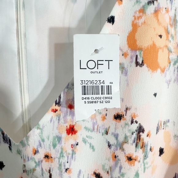 Loft Floral Print Short Sleeve Cinched‎ Waist Midi Dress White 12 Cottagecore - Picture 3 of 11
